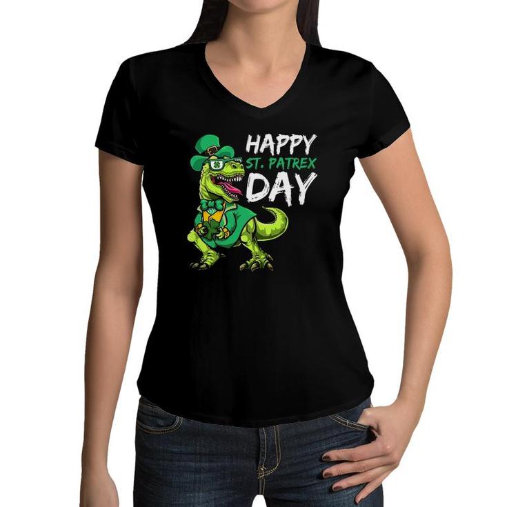 T Rex Dinosaur  St Patrick's Day Toddler Boys Women V-Neck T-Shirt
