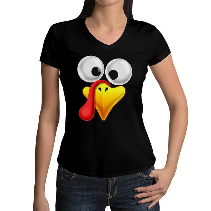 Thanksgiving Turkey Face Matching Family Costume Gift Kids Women V-Neck T-Shirt