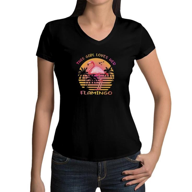This Girl Loves Her Flamingo Women V-Neck T-Shirt