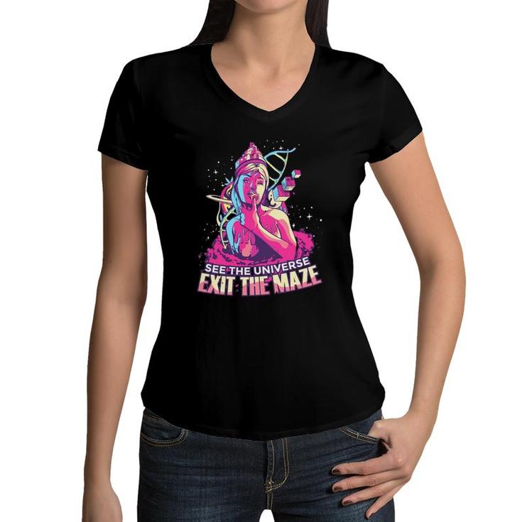 Trippy Girl See The Universe Exit The Maze Women V-Neck T-Shirt