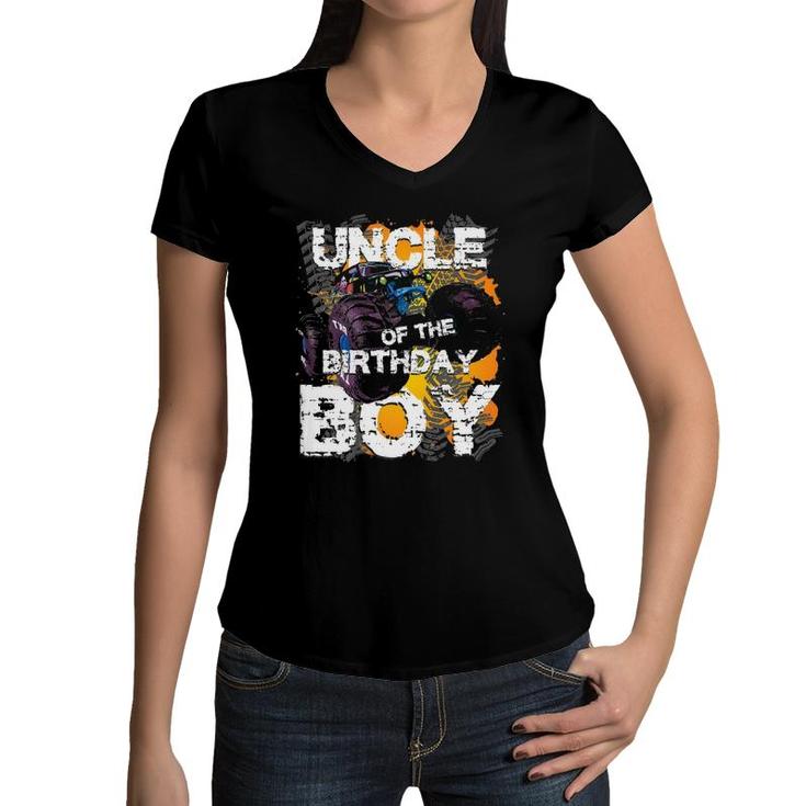 Uncle Of The Birthday Boy Monster Truck Matching Family Women V-Neck T-Shirt