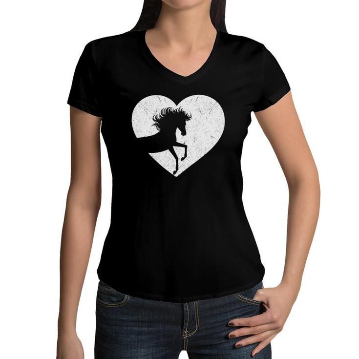 Vintage Horse Lover Heart For Girls Women Who Love Horses Women V-Neck T-Shirt