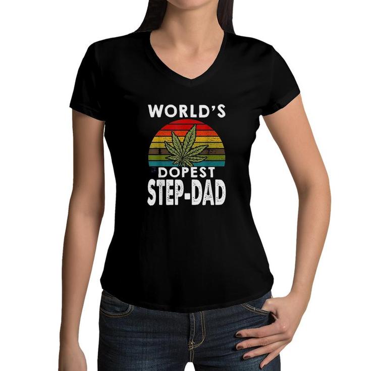 Vintage Worlds Dopest StepDad Weed  Women V-Neck T-Shirt