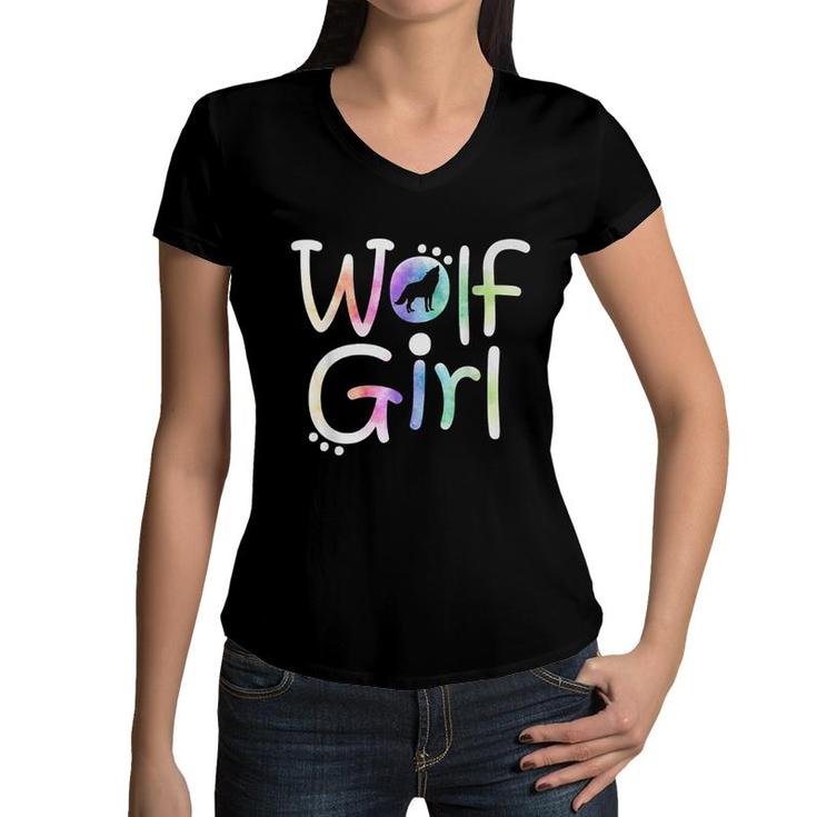 Wolf Girl Color Women V-Neck T-Shirt