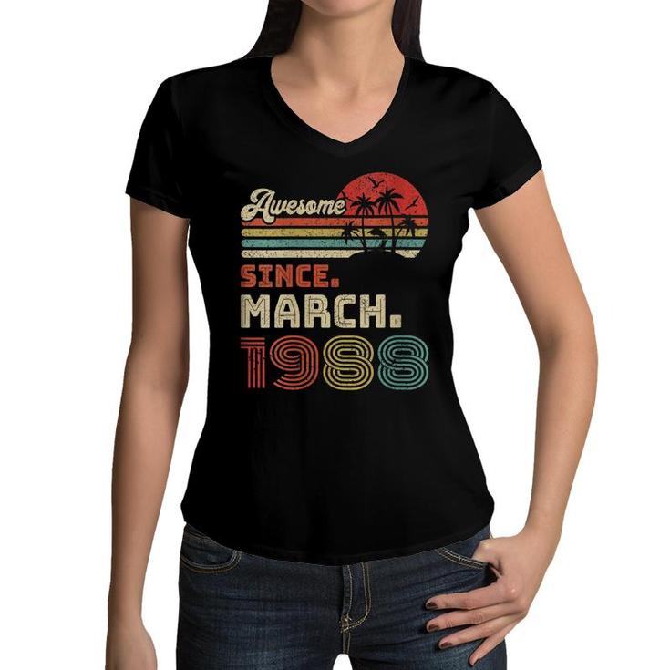 Womens 34 Year Old Awesome Since March 1988 34Th Birthday  Women V-Neck T-Shirt