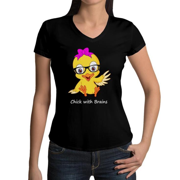Womens Chick With Brains For Smart Intelligent Girls Women Women V-Neck T-Shirt