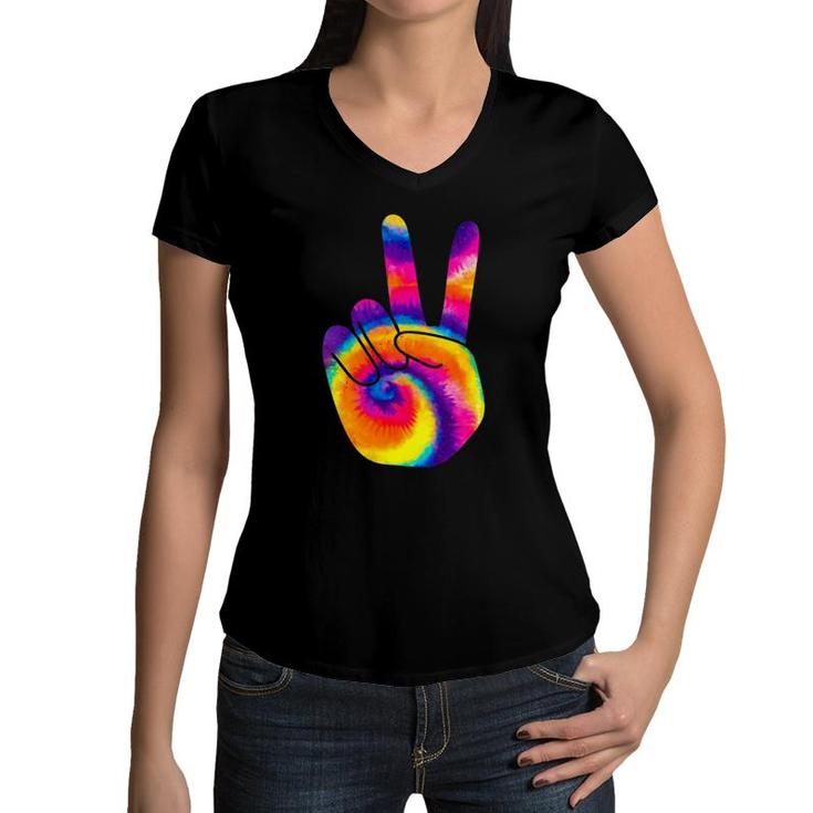 Womens Cool Peace Hand Tie Dye Hippie For Boys And Girls  Women V-Neck T-Shirt
