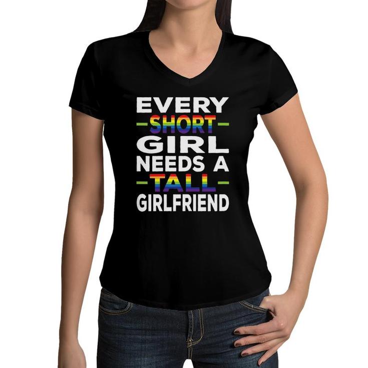 Womens Every Short Girl Lgbtq Pride Month For Lesbian Girlfriends Women V-Neck T-Shirt