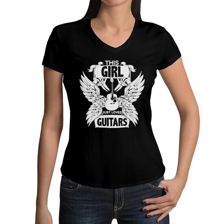 Womens Guitar And Girls Guitarist  Women V-Neck T-Shirt