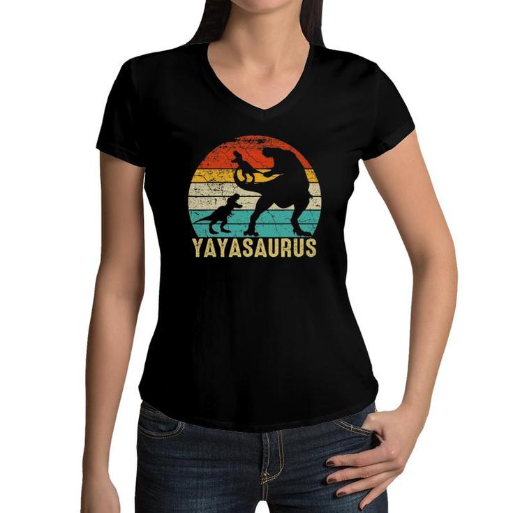 Yayasaurus T Rex Yaya Dinosaur 2 Two Kids Matching Family Women V-Neck T-Shirt