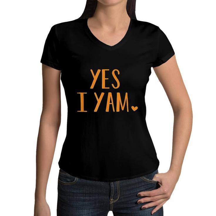 Yes I Yam Funny Thanksgiving Halloween Matching Couple Gift Women V-Neck T-Shirt