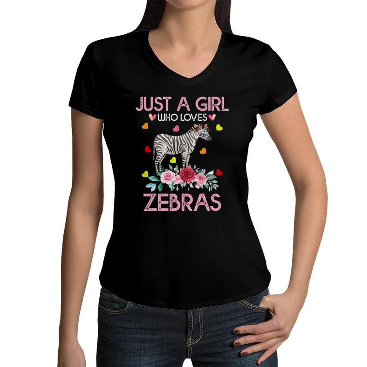 Zebra Animal Lover Gift Just A Girl Who Loves Zebras Women V-Neck T-Shirt