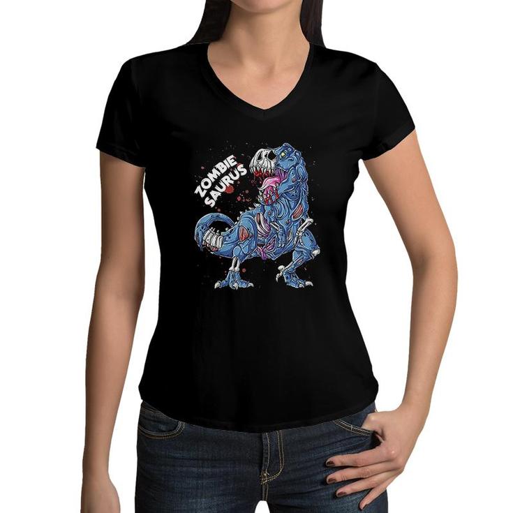Zombie Saurus Kids Dinosaur T Rex Gifts Women V-Neck T-Shirt