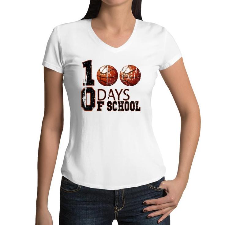 100Th Day Student Boy Girl 100 Days Of School Basketball Women V-Neck T-Shirt