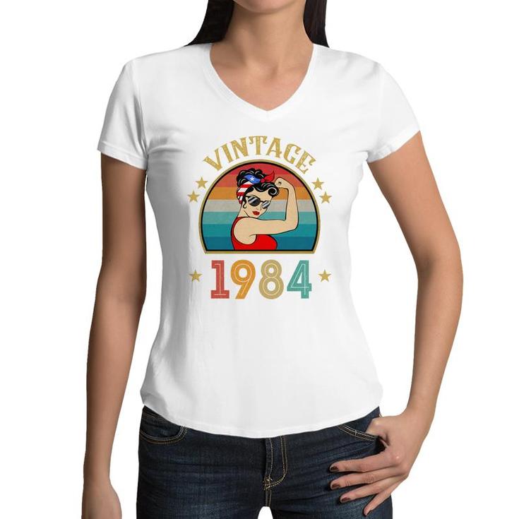 38Th Birthday Gift 38 Years Old For Women Retro Vintage 1984   Women V-Neck T-Shirt