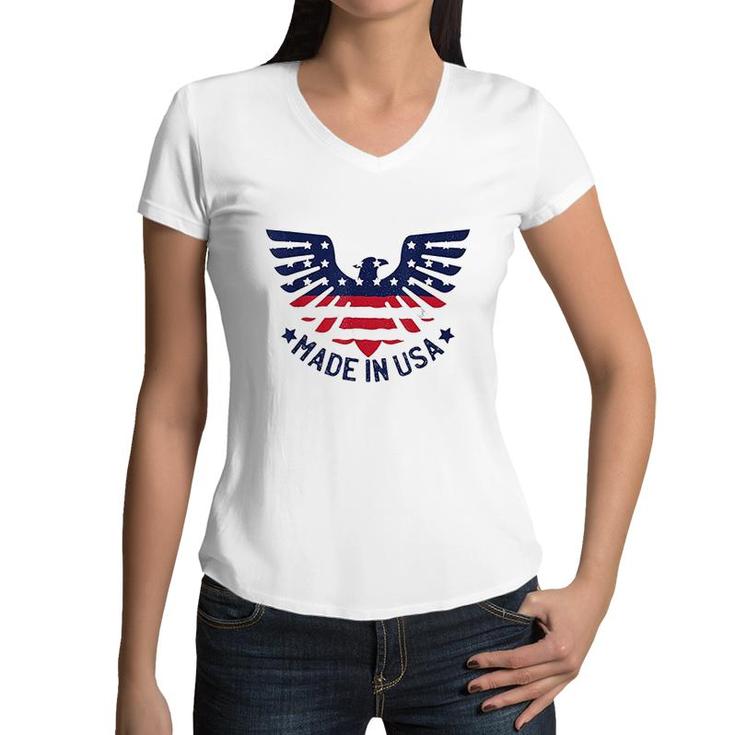 4th Patriotic Made In USA American Pride Eagle  Women V-Neck T-Shirt