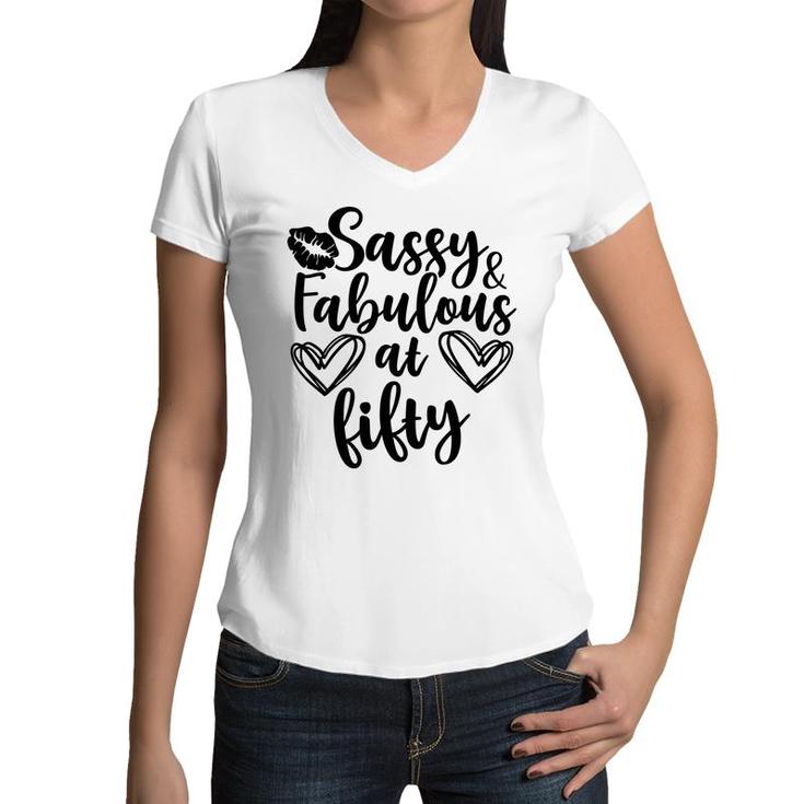 50Th Birthday Gift Awesome Sassy And Fabulous At Fifty Women V-Neck T-Shirt
