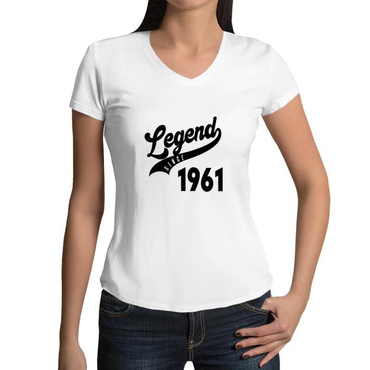 61Th Birthday Legend Since 1961 Happy Birthday Distressed Women V-Neck T-Shirt