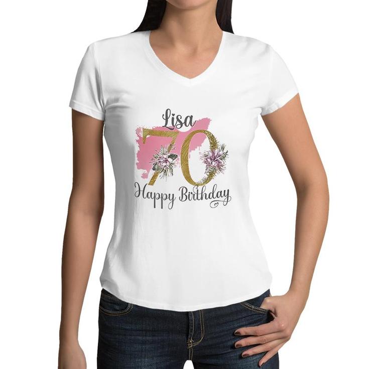 70th Birthday Gift For Mum Floral Design Women V-Neck T-Shirt