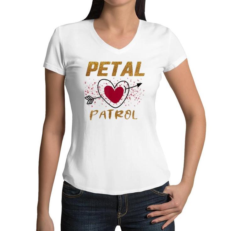 Adorable Petal Patrol Flower Girl Wedding Gift Bridal Party Women V-Neck T-Shirt