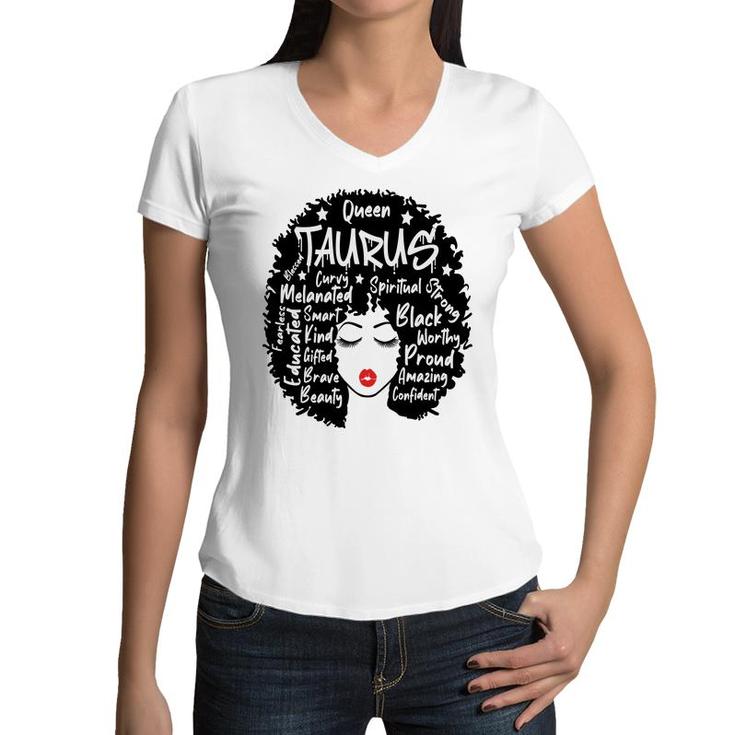 April Women Queen Taurus Black Strong Proud Women Birthday Women V-Neck T-Shirt