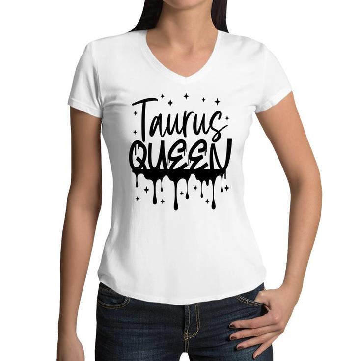 April Women Taurus Queen Glitter Black Birthday Gift Women V-Neck T-Shirt
