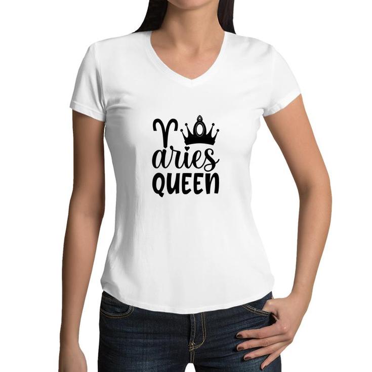 Aries Girl Black Crown For Cool Queen Black Art Birthday Gift Women V-Neck T-Shirt