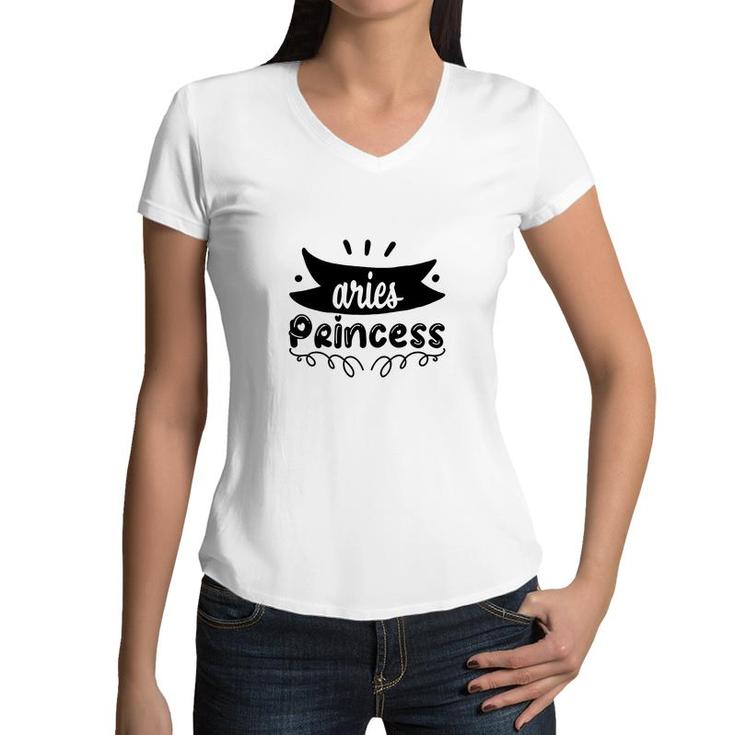 Aries Girl Black Princess For Cool Black Art Birthday Gift Women V-Neck T-Shirt