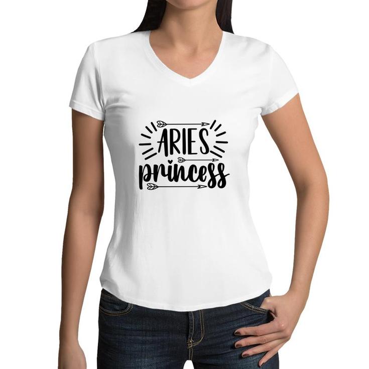 Aries Girl Black Princess For Cool Black Great Birthday Gift Women V-Neck T-Shirt