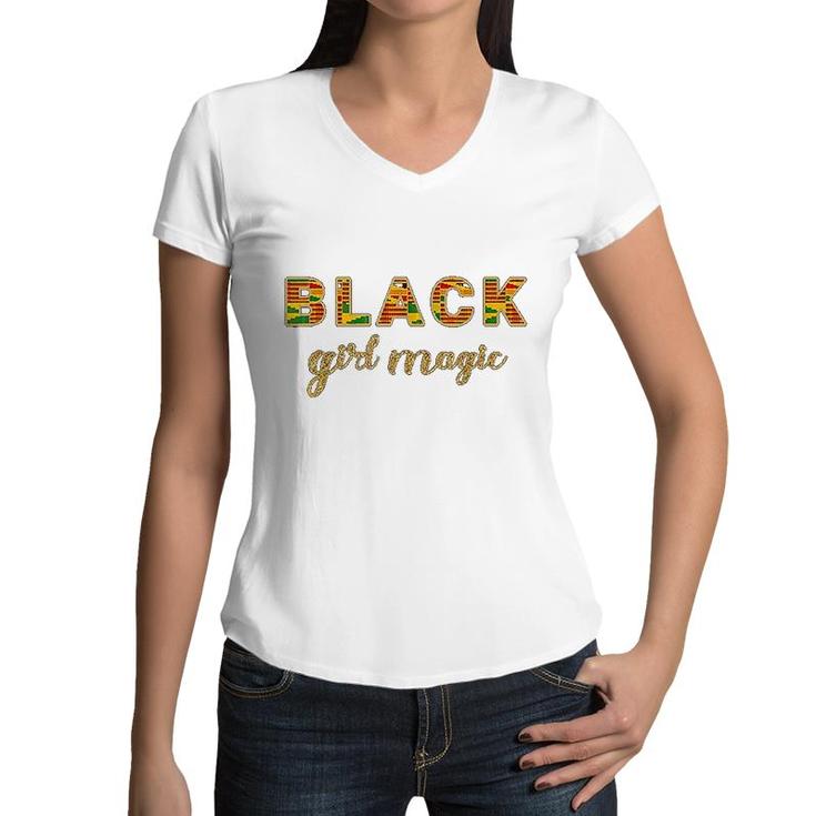 Black Girl Magic Graphic Colorful Women V-Neck T-Shirt