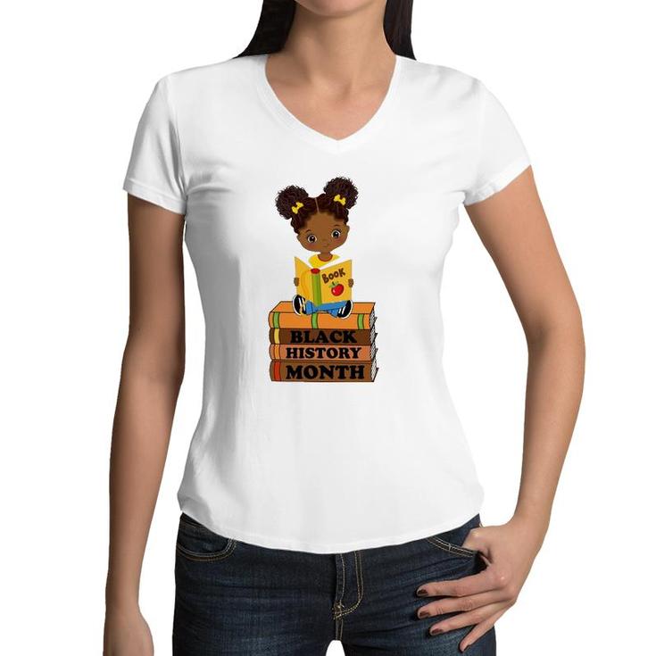 Black History Month Girl Reading Book African Pride Melanin Women V-Neck T-Shirt