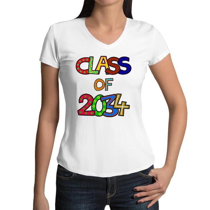 Class Of 2034 Preschool Graduation Pre-K Kindergarten Kids Women V-Neck T-Shirt