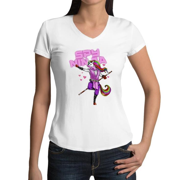 Cool Spy Gaming Ninjas Gamer Unicorn Ninja Boy Girl Day Kids Women V-Neck T-Shirt