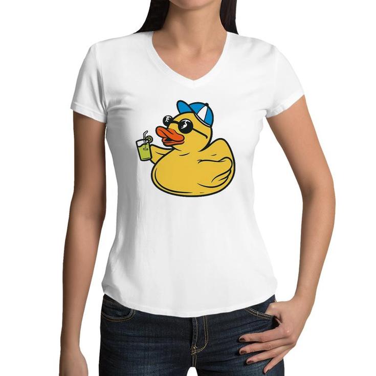 Cute Rubber Ducky Sunglasses Summer Party Duck Toy Kids Women V-Neck T-Shirt