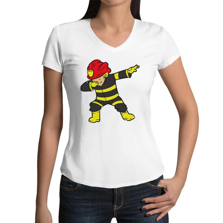 Dabbing Firefighter Dabbing Fireman Boys Fireman Dab Women V-Neck T-Shirt