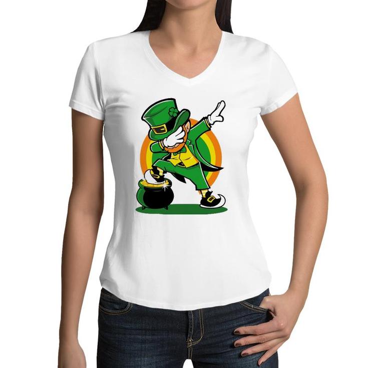 Dabbing Leprechaun St Patricks Day  Kids Women V-Neck T-Shirt
