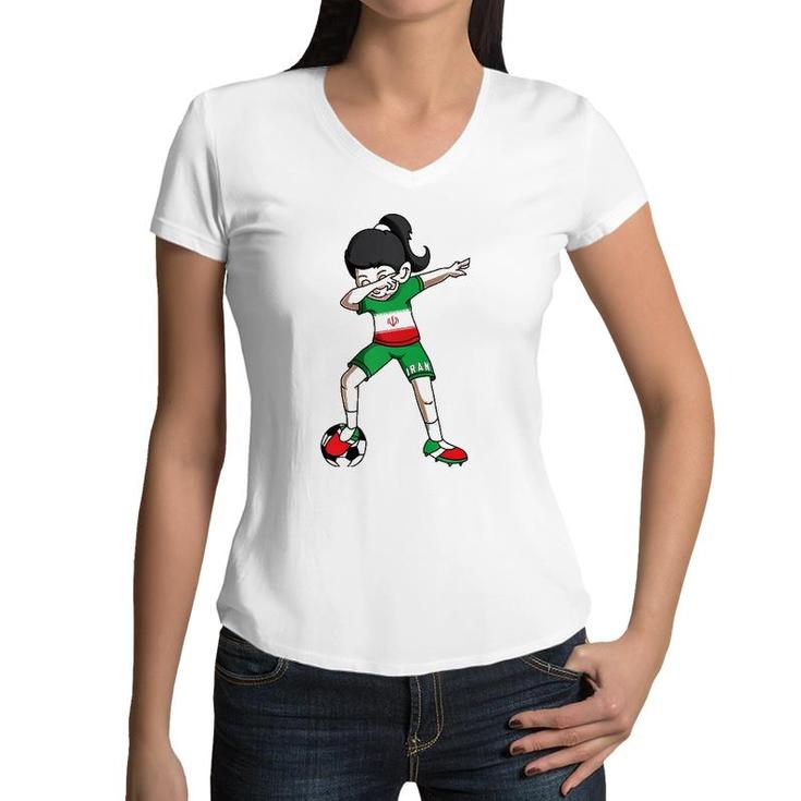Dabbing Soccer  For Girls Iran Football Fan Women V-Neck T-Shirt