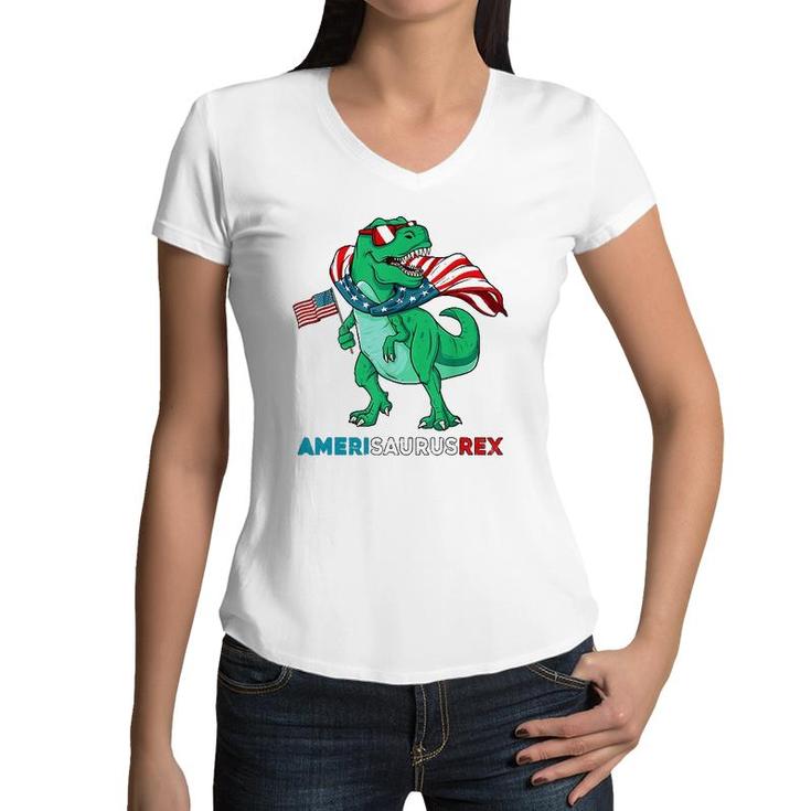 Dinosaur 4Th Of July Kids Boys Men Amerisaurusrex Funny Women V-Neck T-Shirt