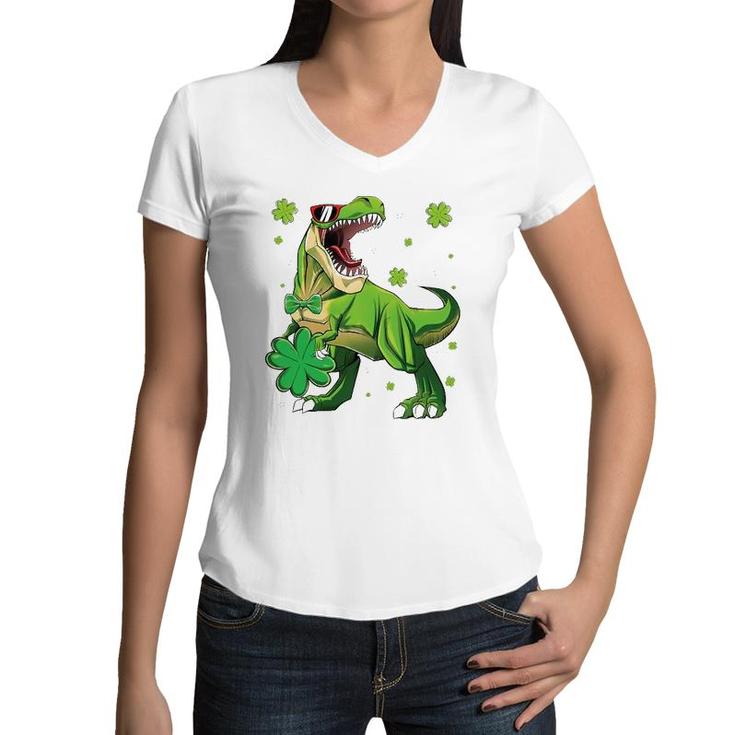 Dinosaurrex Kids Boys Lucky Shamrock StPatrick's Day Women V-Neck T-Shirt