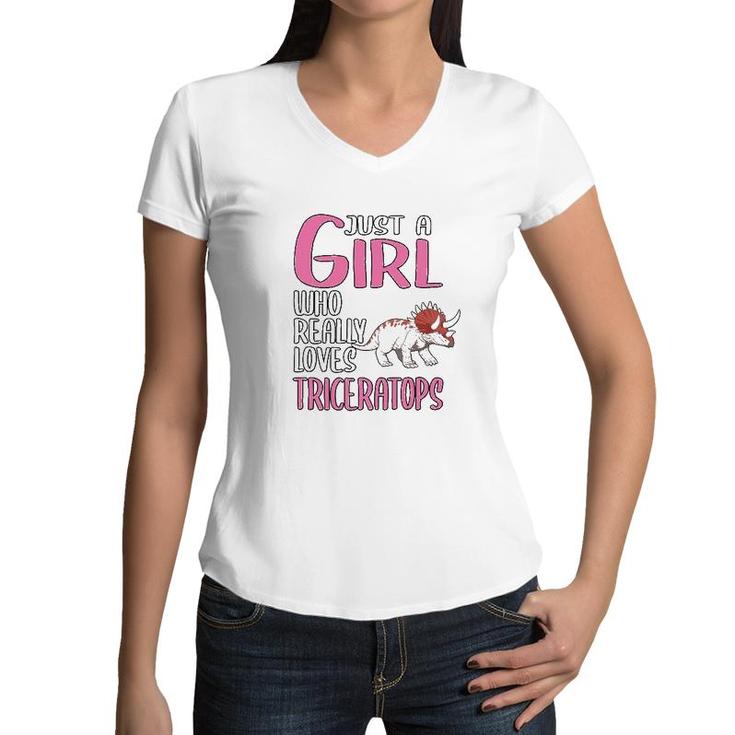 Dinosaurs Just A Girl Who Really Loves Triceratops Women V-Neck T-Shirt
