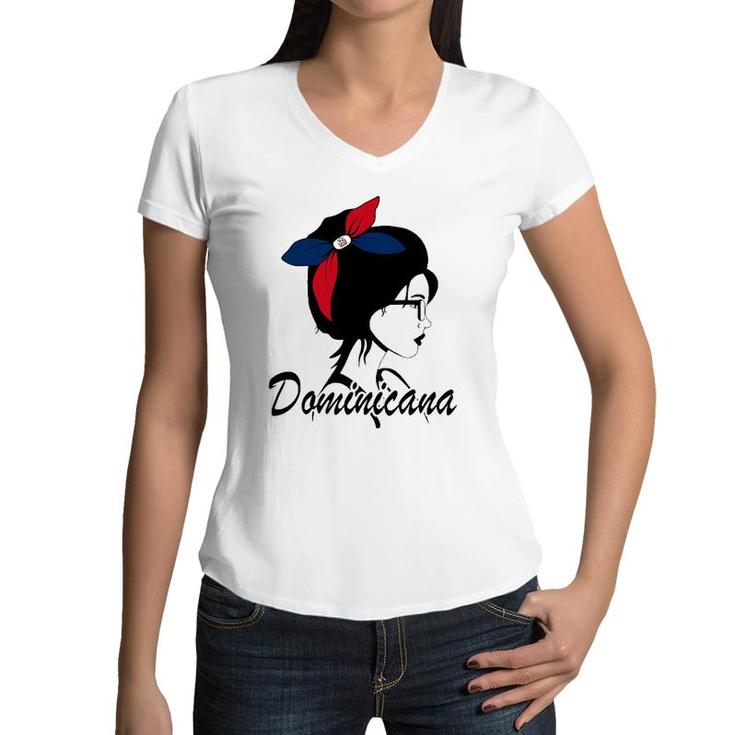 Dominicana Girl Dominican Mujer Dominican Republic Flag Women V-Neck T-Shirt