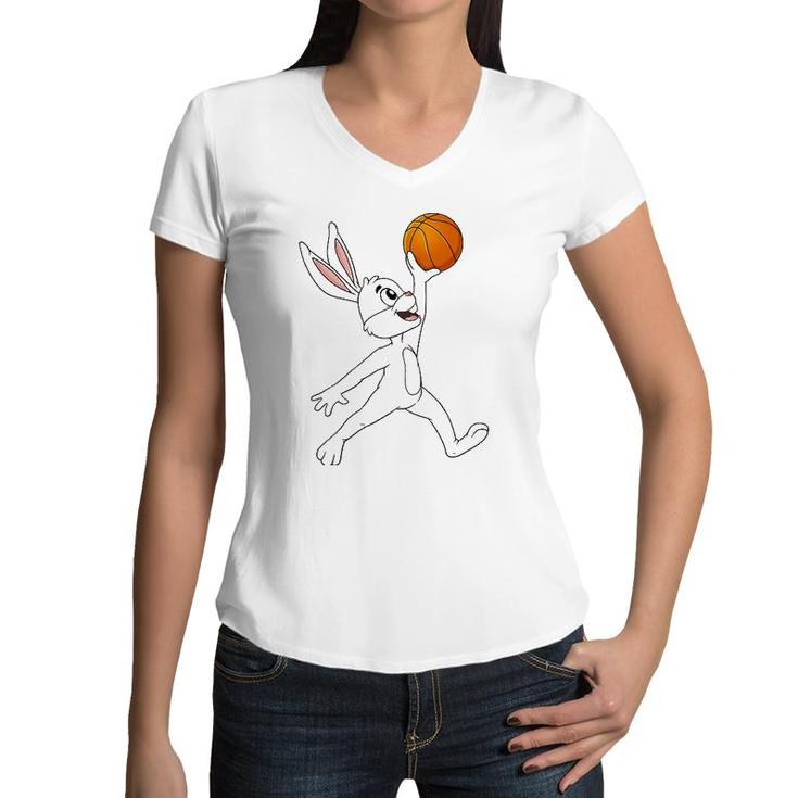 Easter Day Rabbit A Dunking Basketball Funny Boys Girls Kids Women V-Neck T-Shirt