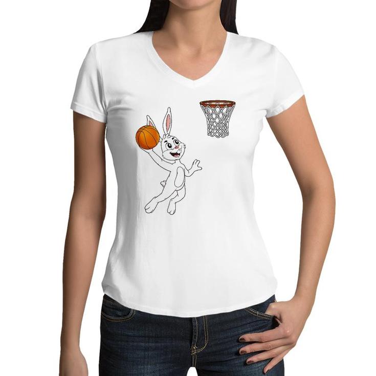 Easter Day Rabbit Dunking A Basketball Funny Boys Girls Kids Women V-Neck T-Shirt