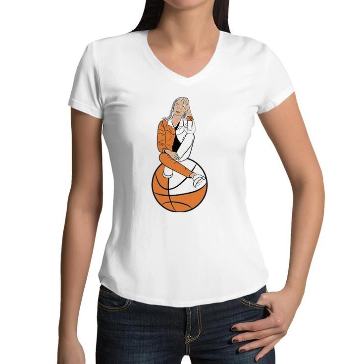 Elegant Girl Basketball Sport Lover Women V-Neck T-Shirt