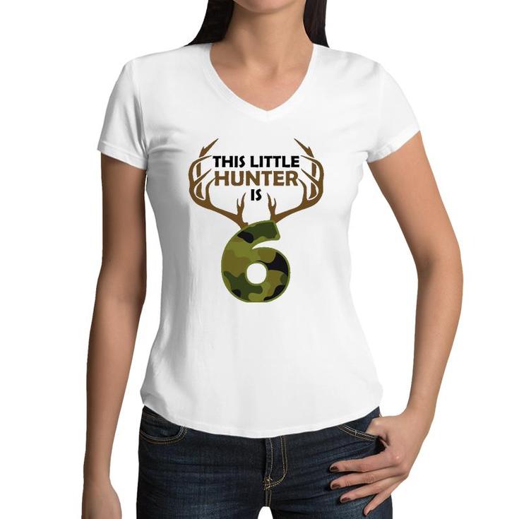 Funny 6Th Birthday 6 Years Old Deer Hunter Gift For Boys Kids Women V-Neck T-Shirt