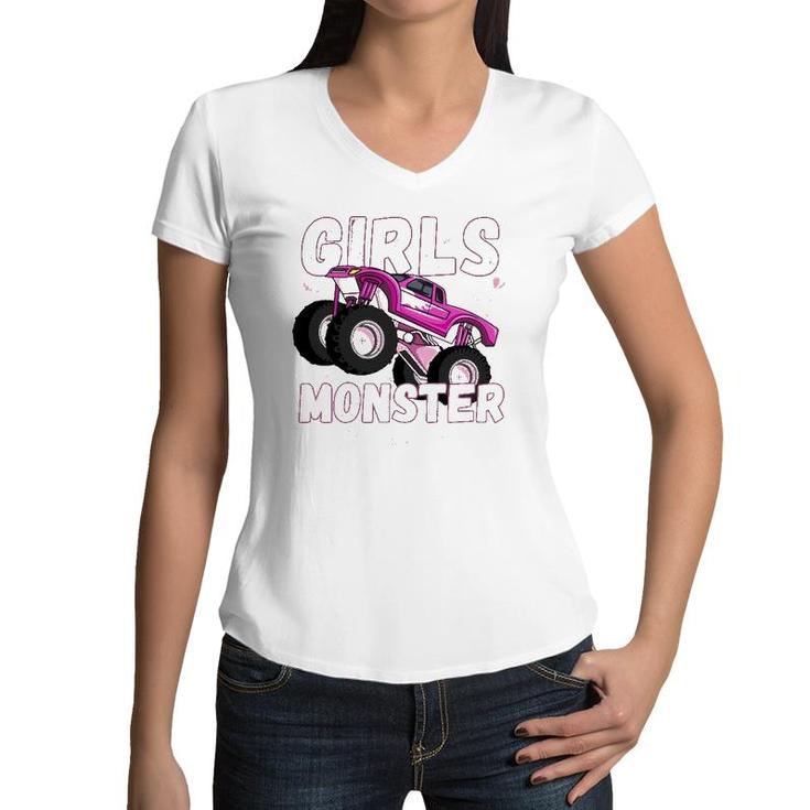 Girls Monster Truck Cool Engines Girl Monster Car Women V-Neck T-Shirt