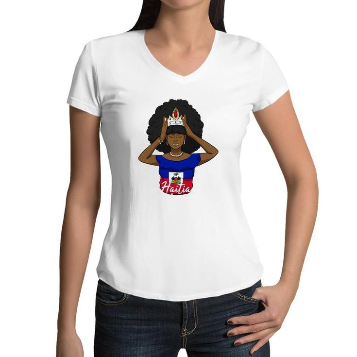 Haiti Haitian Love Flag Proud Woman Princess Crown Girl Women V-Neck T-Shirt