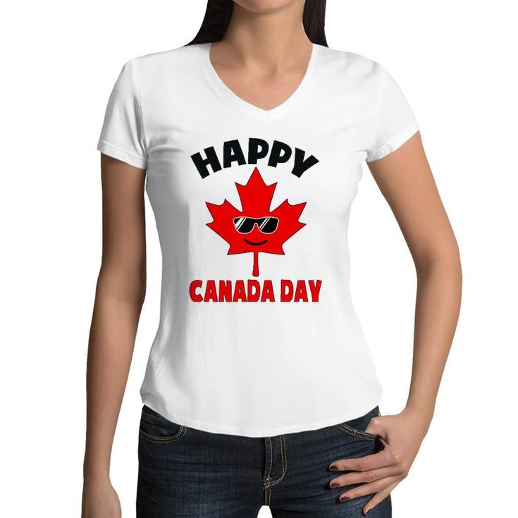 Happy Canada Day Funny Maple Leaf Canada Day Kids Toddler Women V-Neck T-Shirt