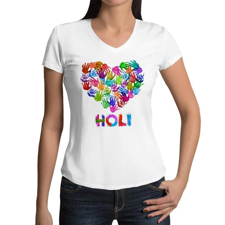 Happy Holi Indian Celebration For Women Men Kids Color India  Women V-Neck T-Shirt