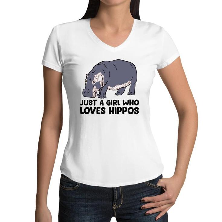 Hippo Girl Just A Girl Who Loves Hippos Women V-Neck T-Shirt